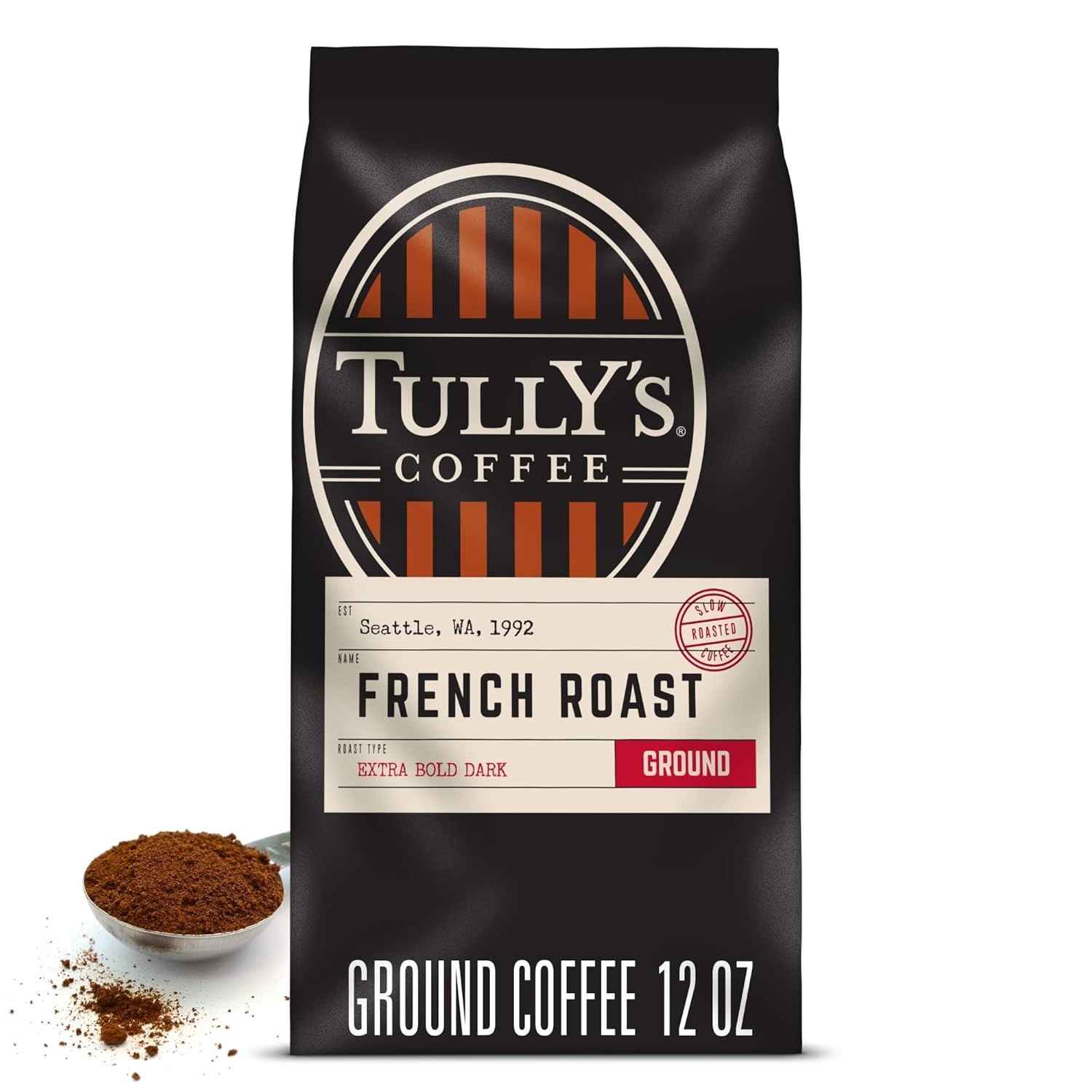 Tully’s Coffee French Roast, Ground Coffee, Dark Roast, Bagged 12oz (Pack of 3)