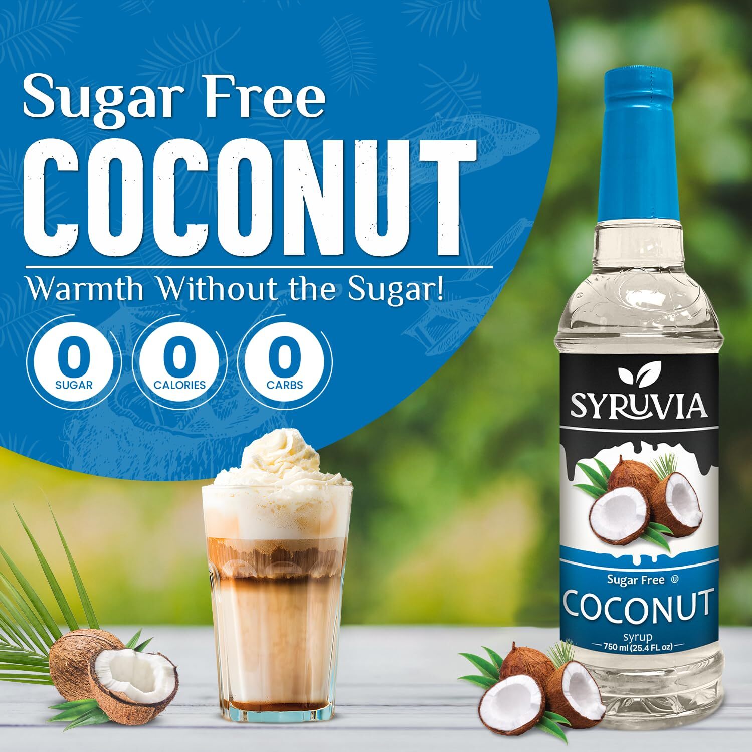 Syruvia Sugar Free Coconut Syrup 25.4 fl oz, Perfect for Coffee & More
