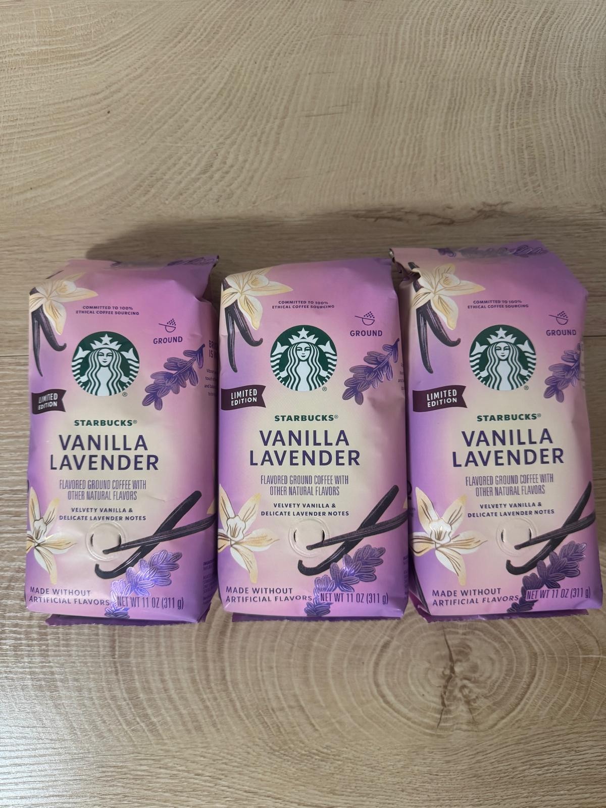 Starbucks Vanilla Lavender Hot or Iced Coffee Flavored Ground Coffee 11 oz- 3PK