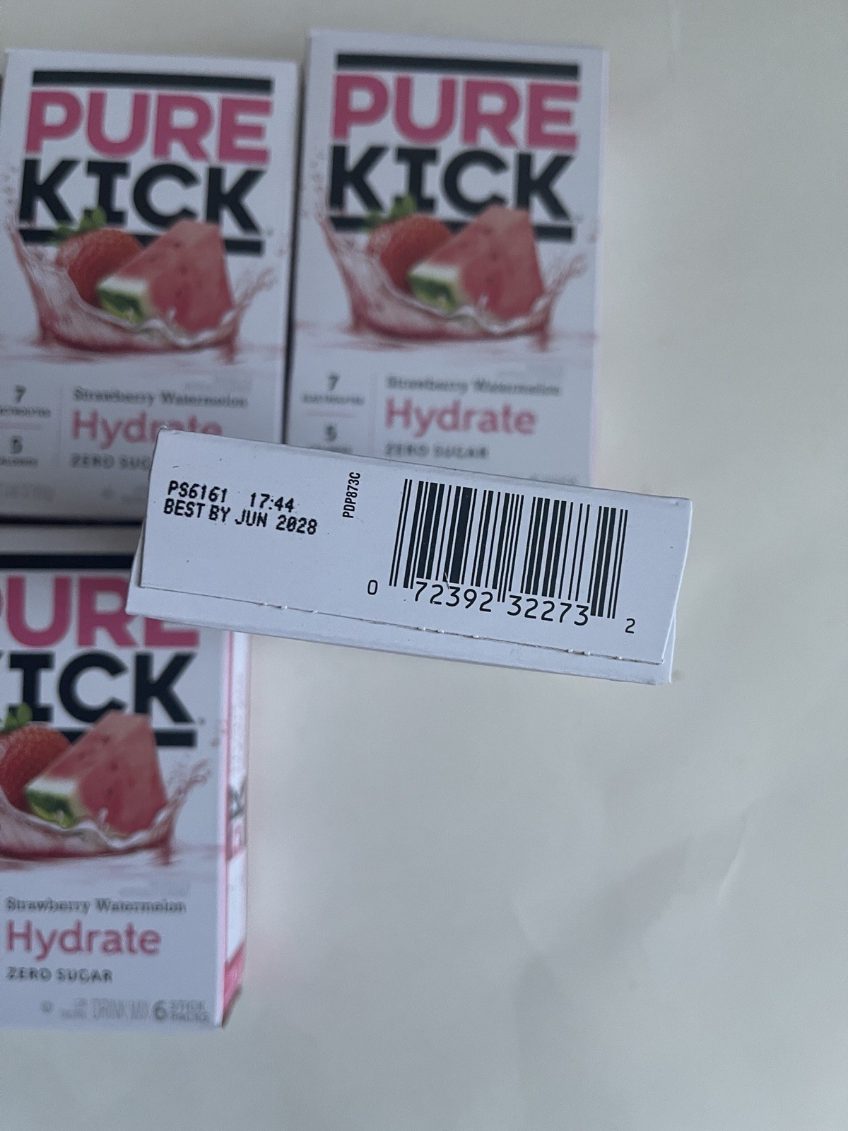 Pure Kick Strawberry watermelon Drink Mix Singles to Go! 6 Boxes, 6 Packets Each