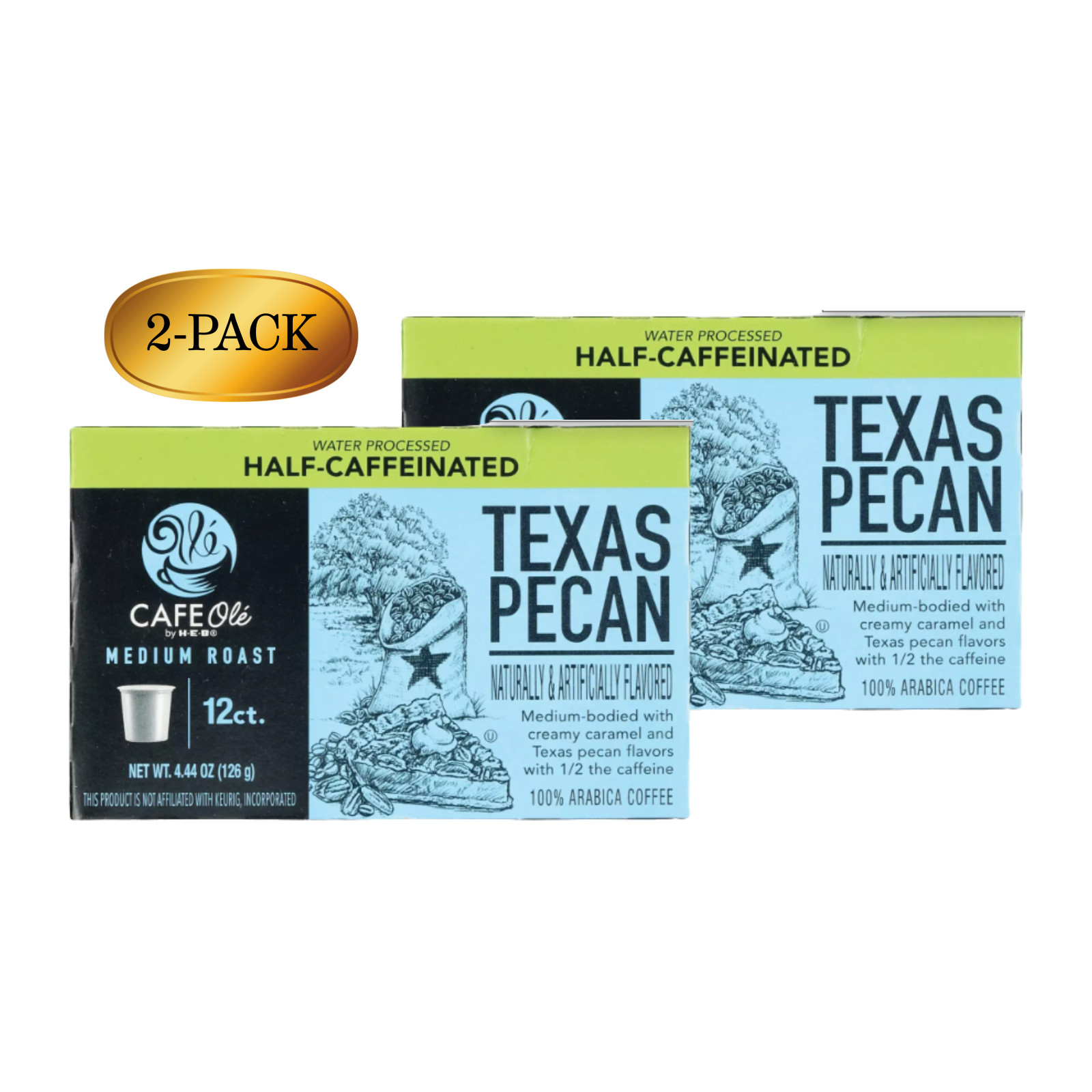 CAFÉ OLÉ Half Caff Texas Pecan K-Cups 12 Ct (2-Pack) | Medium Roast Coffee