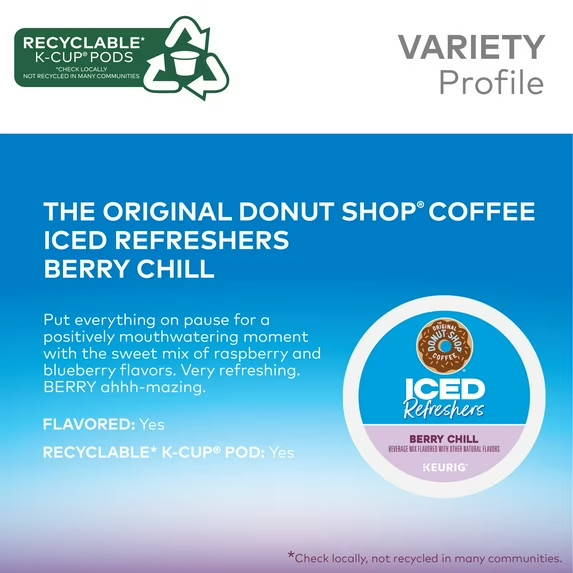The Original Donut Shop, Iced Refreshers Berry Chill Flavor K-Cup Pods, 10 Count