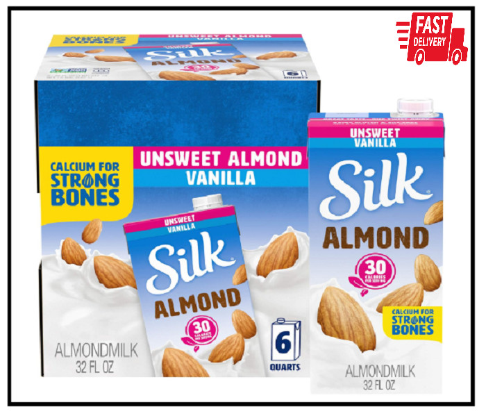 Silk Almond Milk, Unsweetened Vanilla, 32 Fluid Ounce Pack of 6, Vanilla Almond