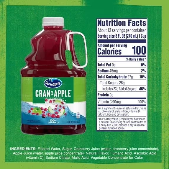 Pack of Ocean Spray Cran-Apple Cranberry Apple Juice Drink, 101.4 Fl Oz Bottle