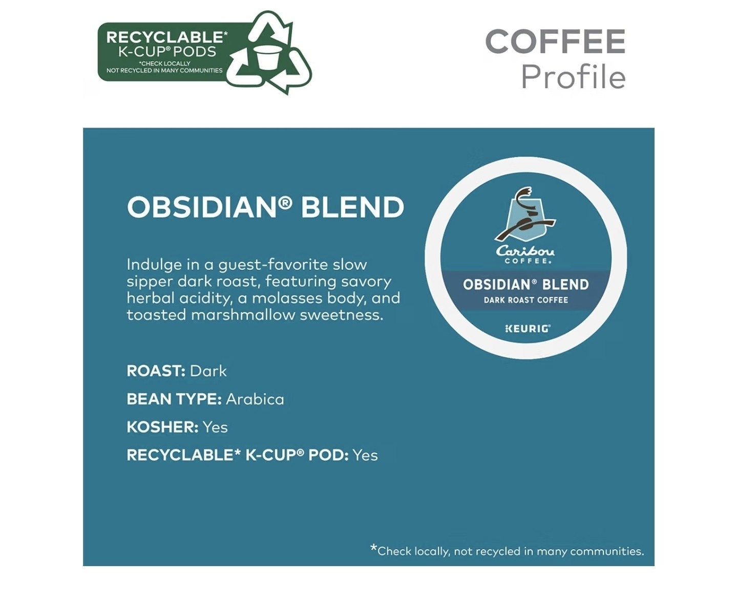 Caribou Coffee Obsidian Blend Dark Roast K-Cup Pods 24 Count Keurig See Descript