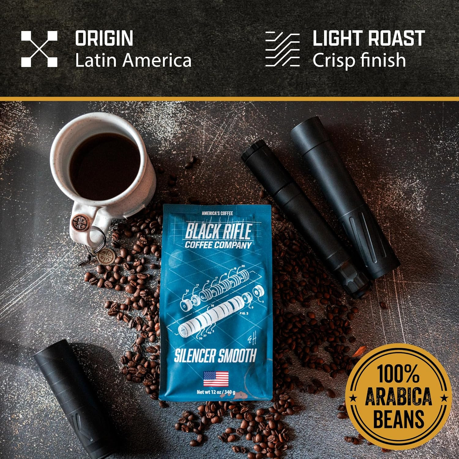 Silencer Smooth, 12Oz Bag, Whole Bean Light Roast – Roasted Blend Made from Arab