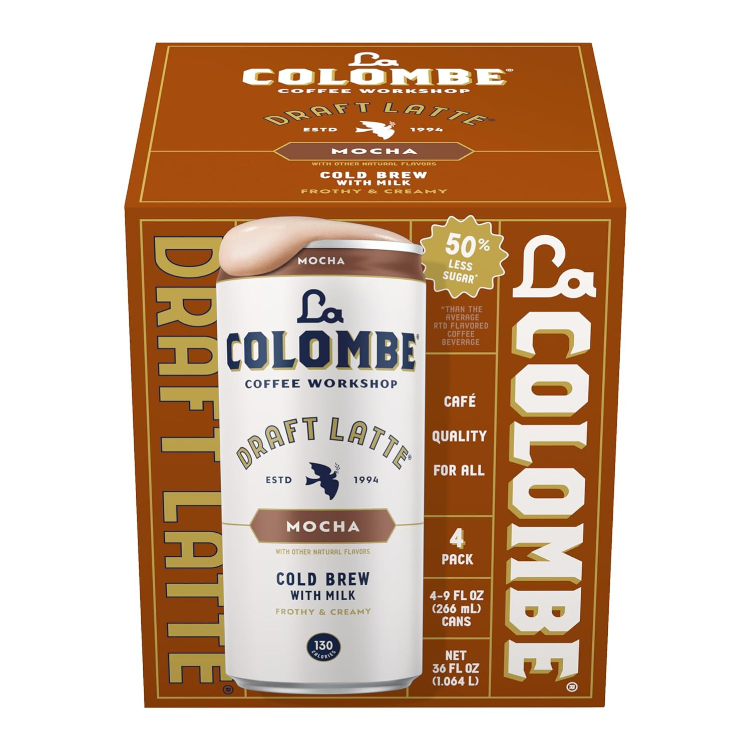 Mocha Draft Latte Ready To Drink Cold Brew Coffee 9oz Cans 4 Pack