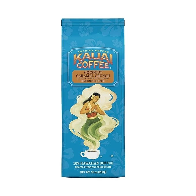 Kauai Hawaiian Ground Coffee Coconut Caramel Crunch Flavor 10 oz Bag – 100%