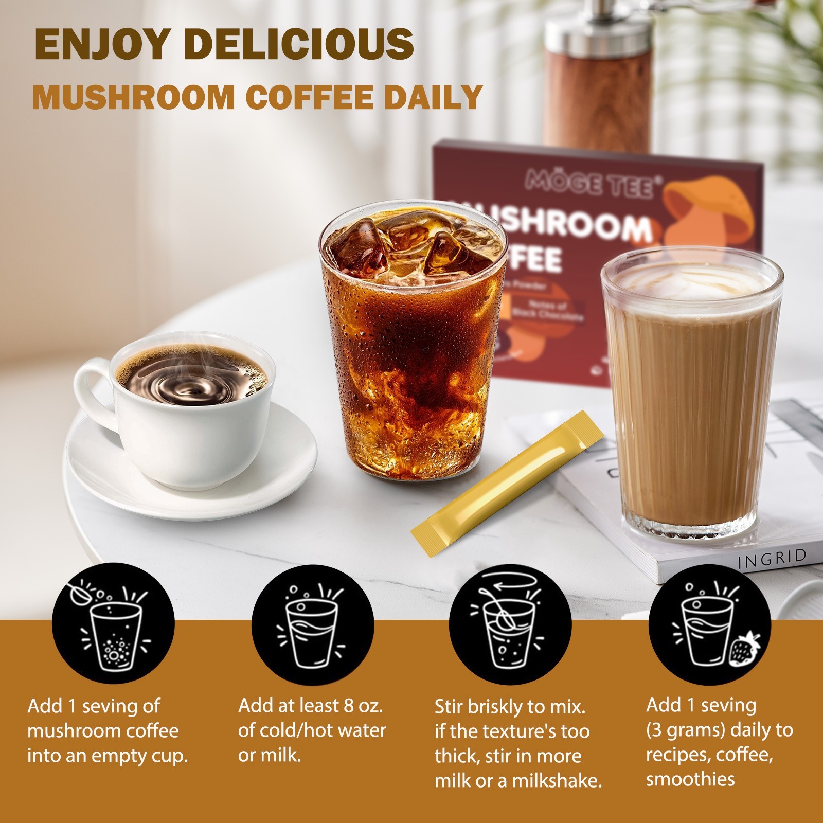 Organic Mushroom Coffee – Coffee for Better Energy – 30 Sachets US Free Shipping