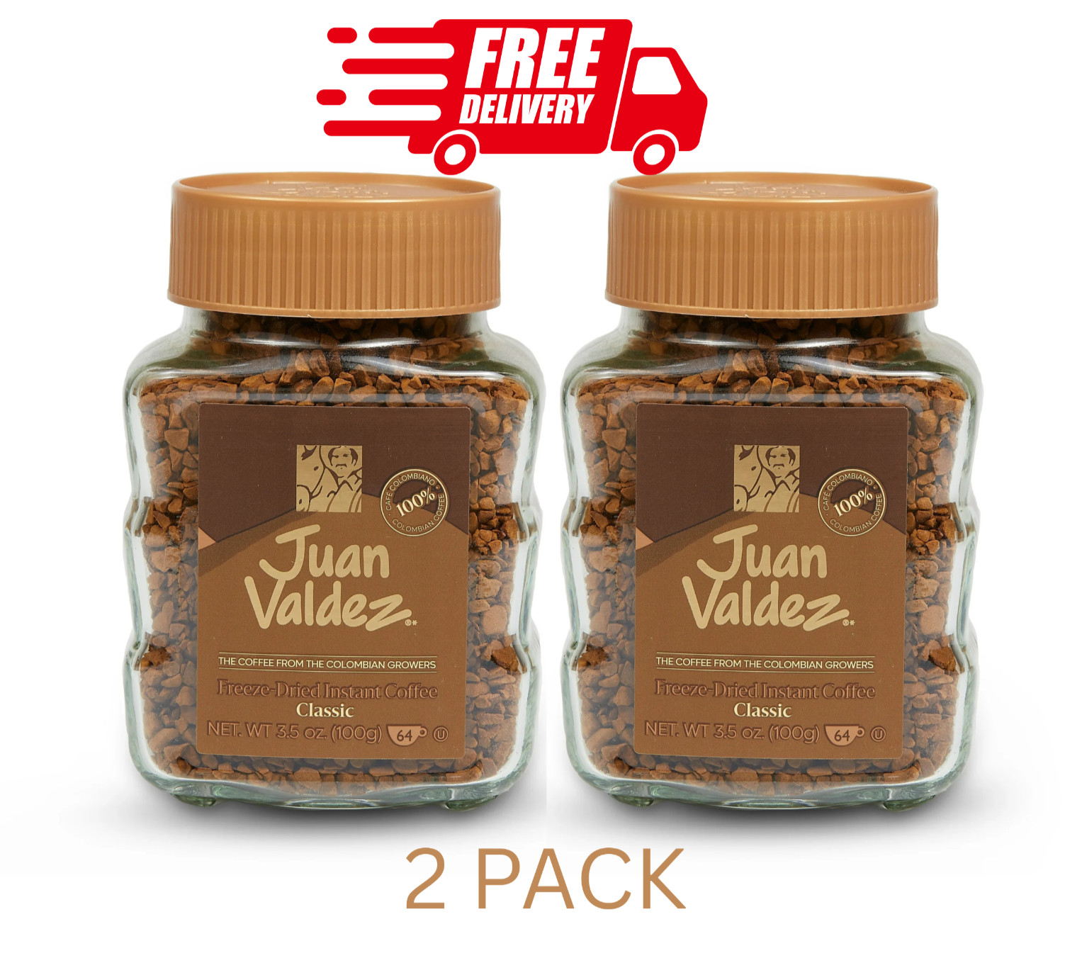 Juan Valdez Instant Coffee, Classic Freeze Dried, 3.52 Oz ( 2 PACK )