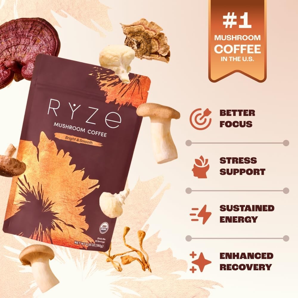 RYZE MUSHROOM Coffee new 30 Servings USDA Organic Gut Health Supplement