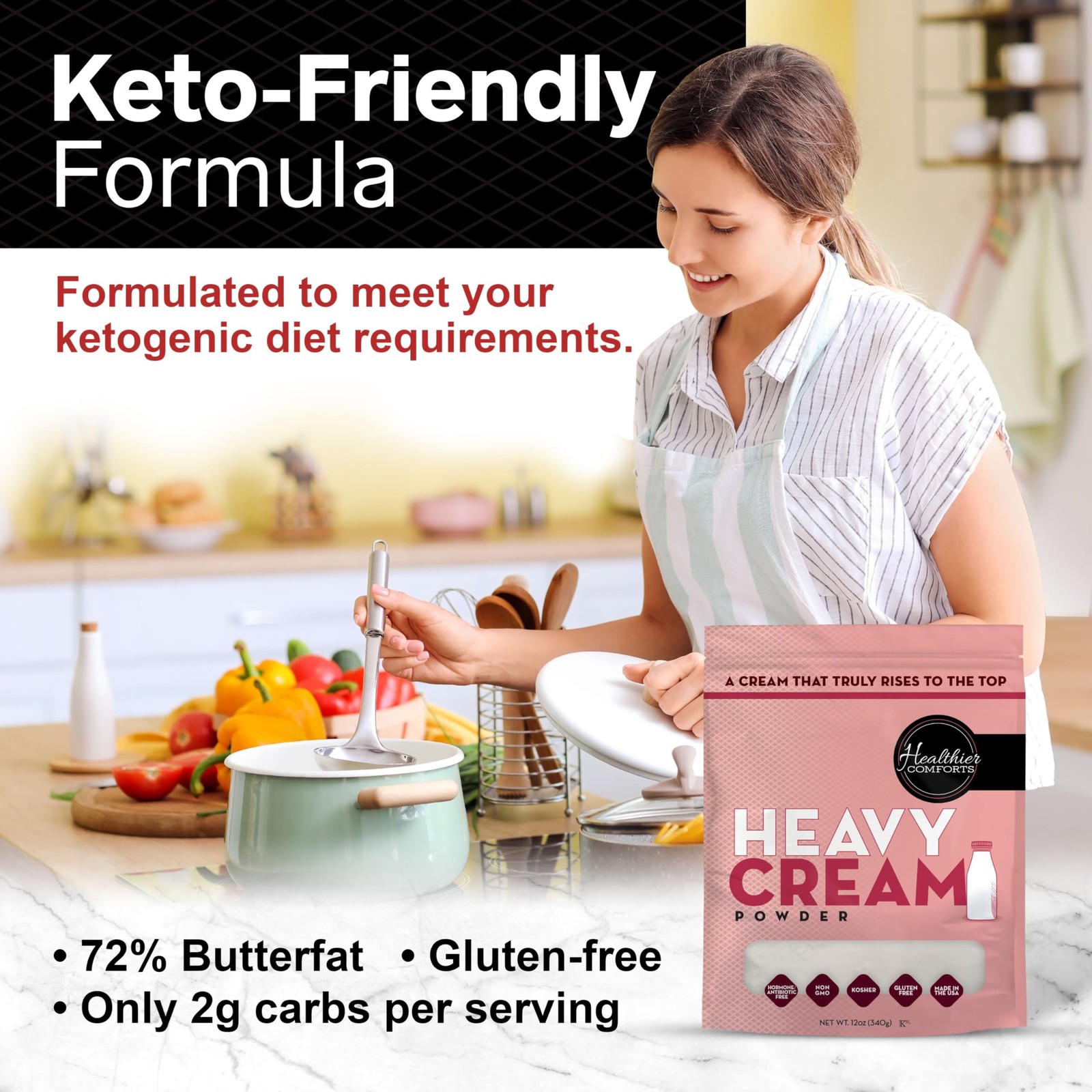 Heavy Cream Powder 72% Butterfat Kosher Gluten Free Non-GMO Keto Friendly 12oz