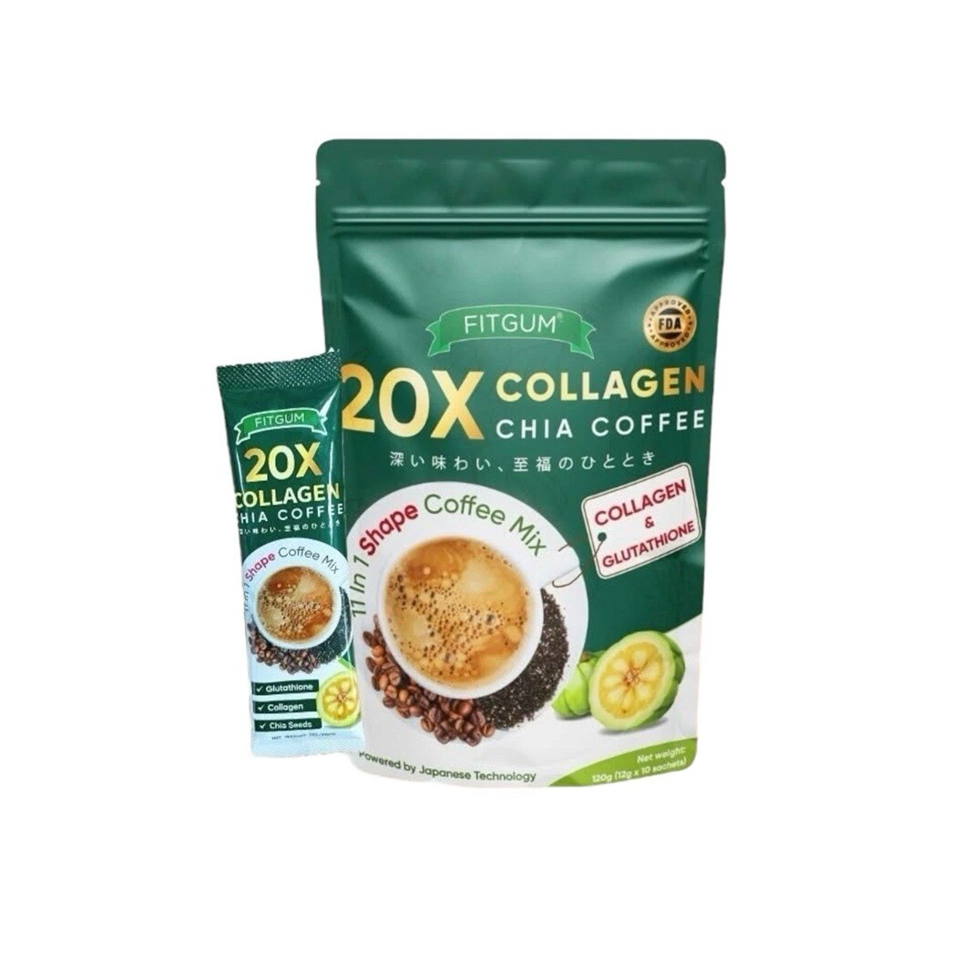 4 Pack – FITGUM 20X Collagen Chia Coffee 11 in 1 Coffee Mix Authentic USA Seller