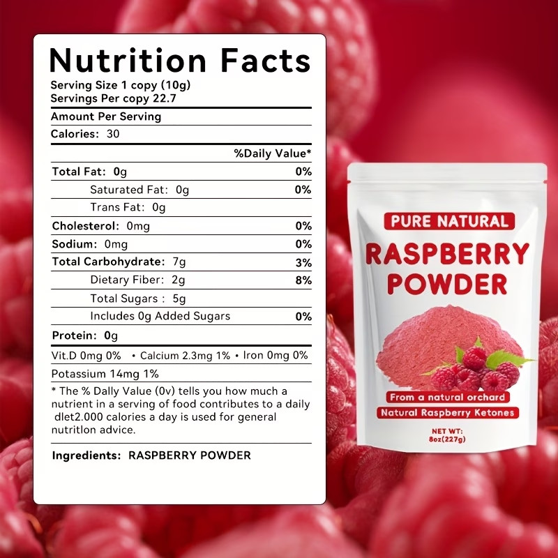 8Oz (227G) of Raspberry Powder with No Added Sugars Or Additives Vegan