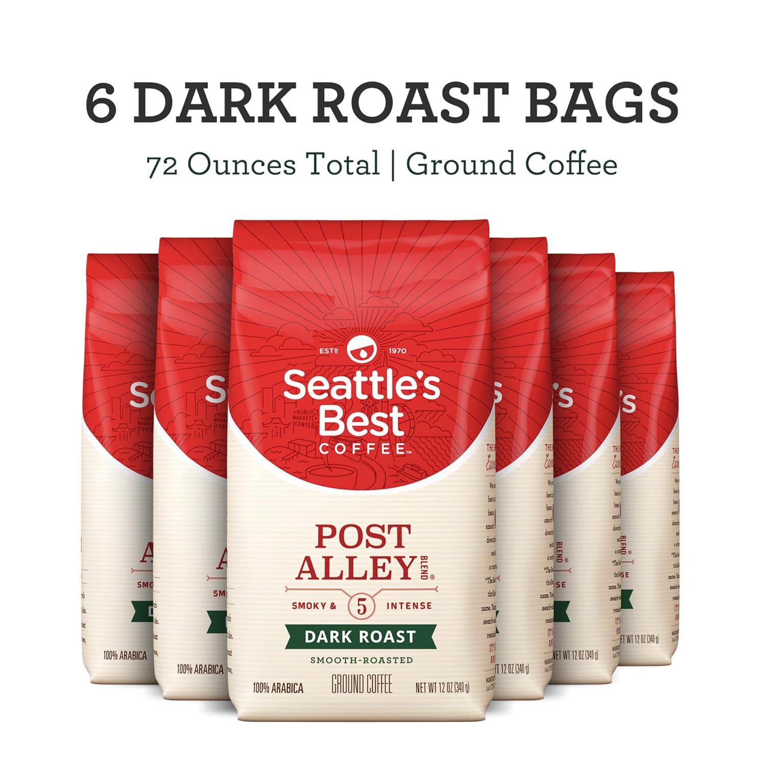 Seattle’s Best Coffee Post Alley Blend Dark Roast Ground 12 Ounce Pack of 6