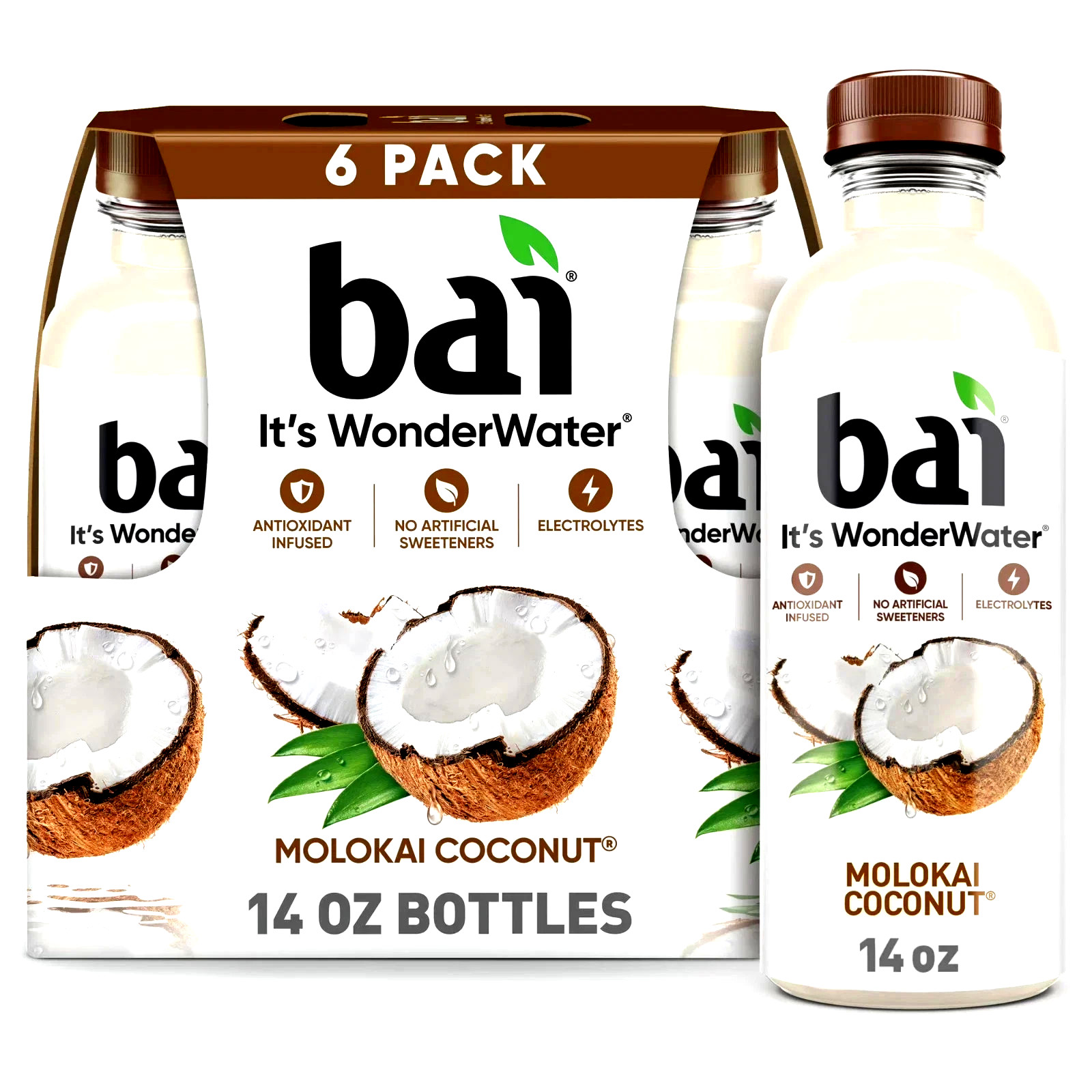 Bai Molokai Coconut Antioxidant Infused Water Beverage, 14 fl oz, 6 Pack BOTTLES