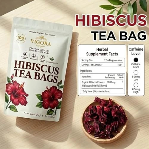 Hibiscus Tea Bags 100 Count – 100% Pure Natural Dried Hibiscus Flowers US