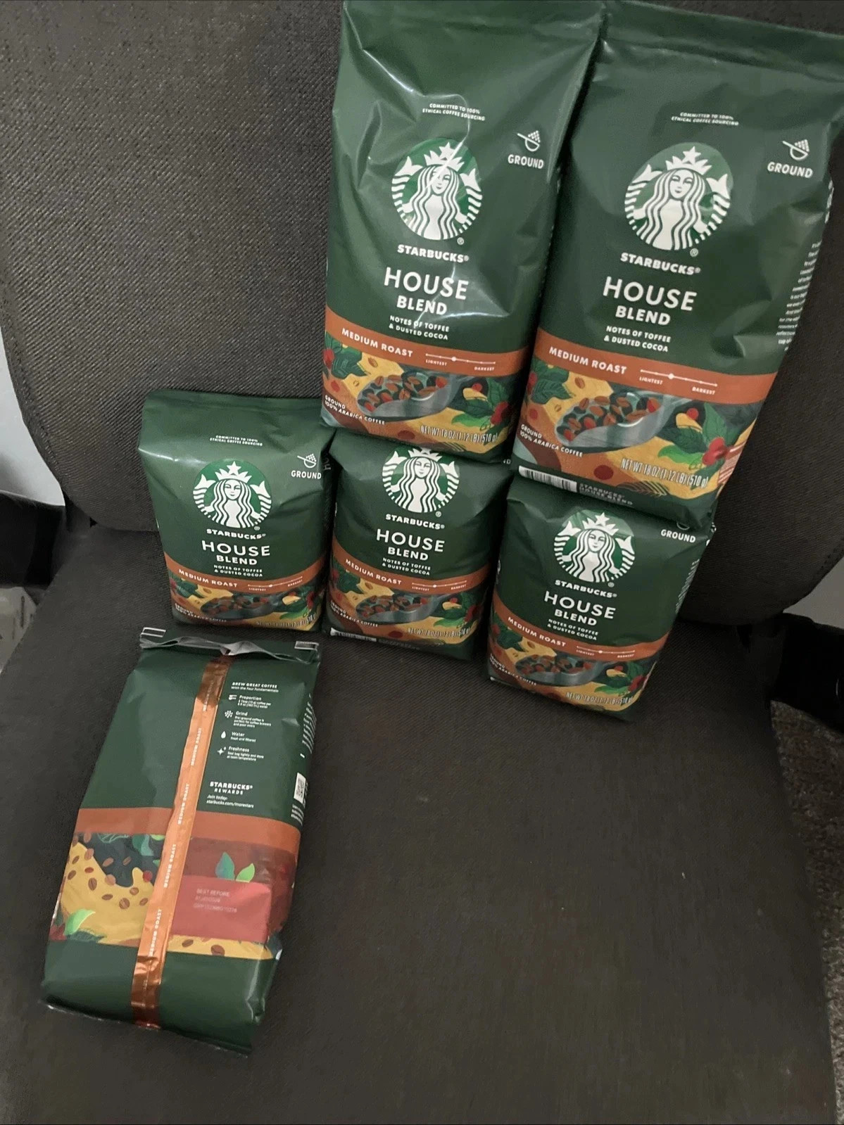 6 pk 18oz Bags Starbucks House Blend Ground Coffee Medium Roast LOT CASE