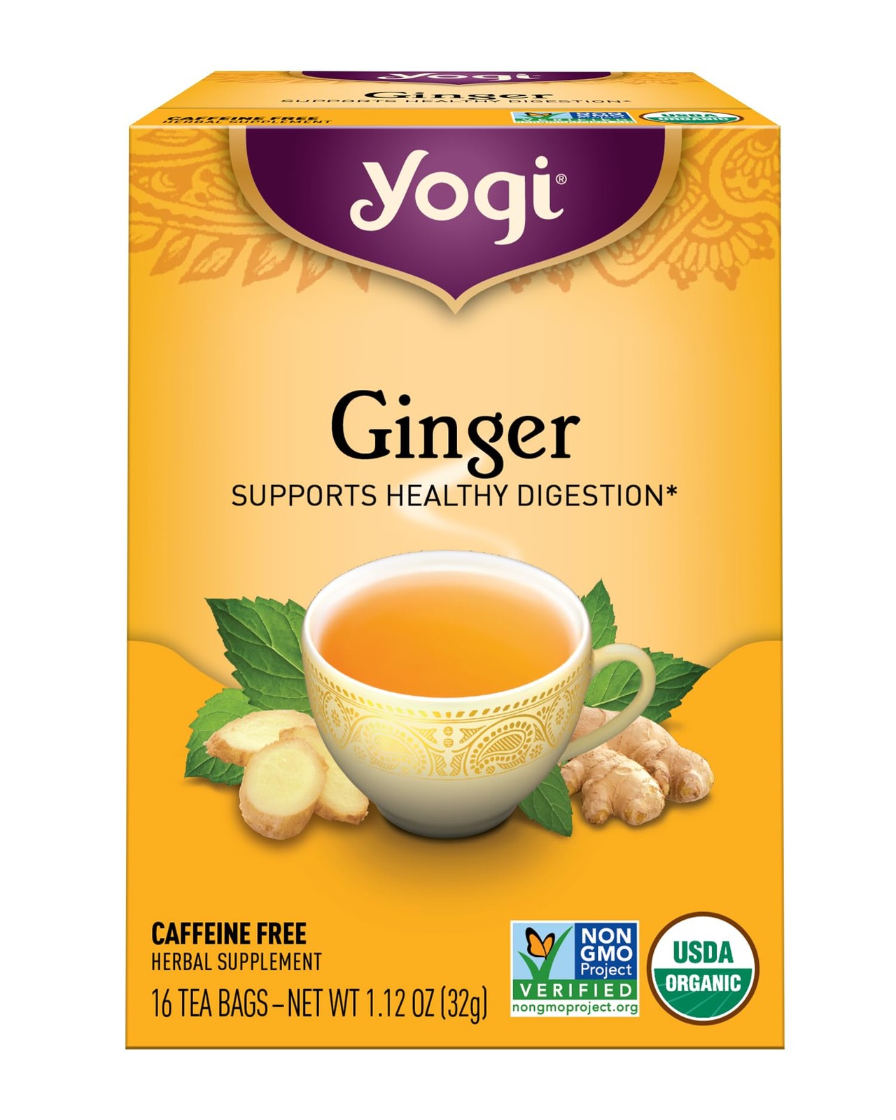 Yogi Organic Ginger Tea | 16 Count | Caffeine-Free | USDA Organic | Vegan