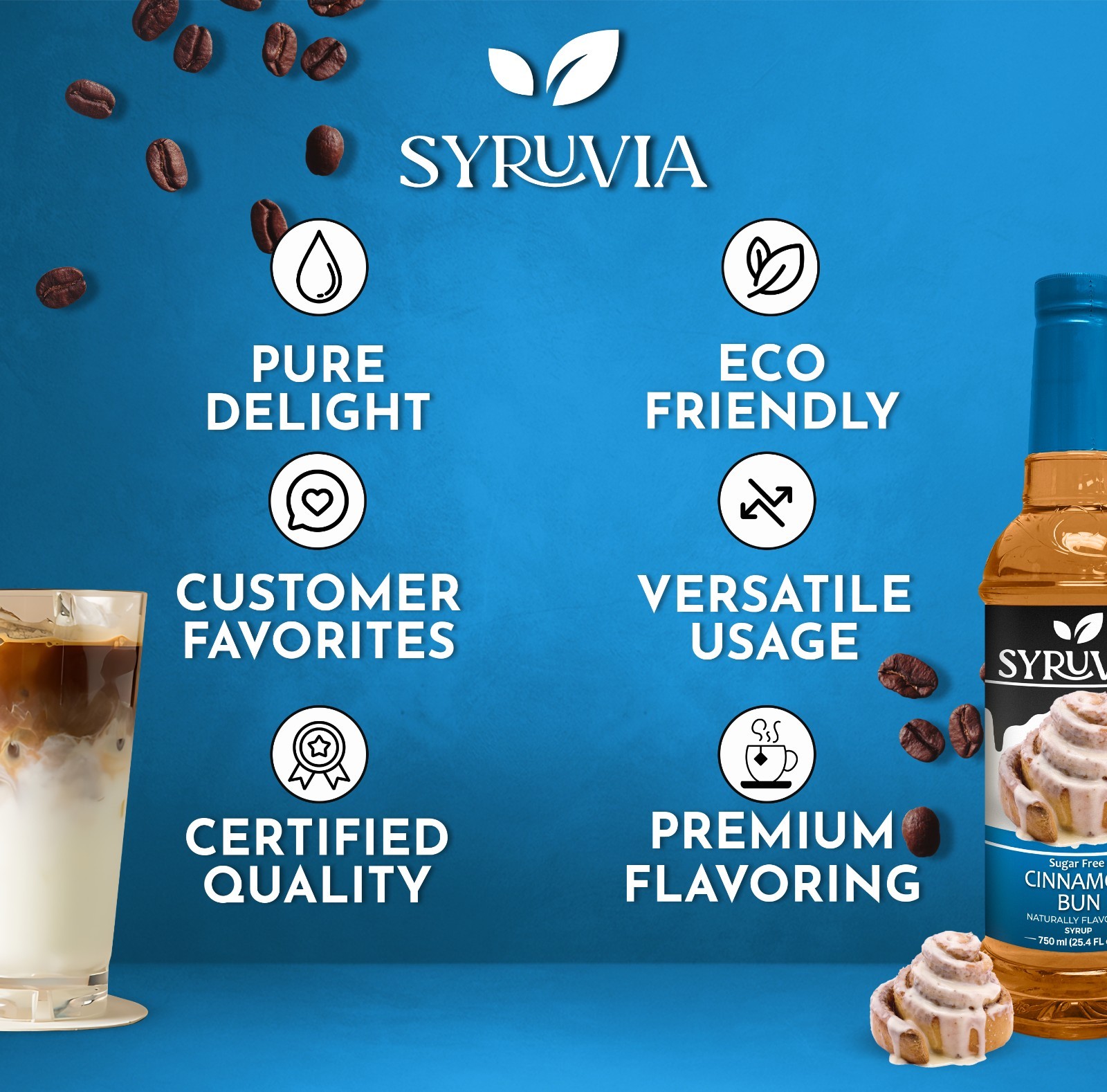 Syruvia Sugar Free Cinnamon Bun Syrup 25.4 fl oz, Perfect for Drinks, & More
