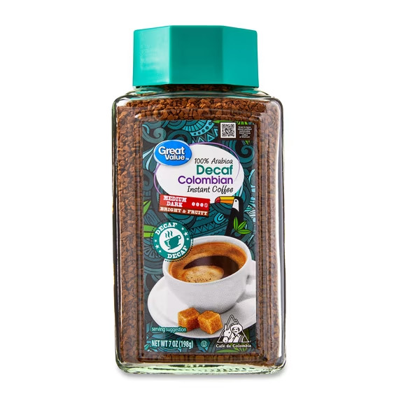 Great Value Medium Dark Roast Decal Colombian Instant Coffee, 7 oz…