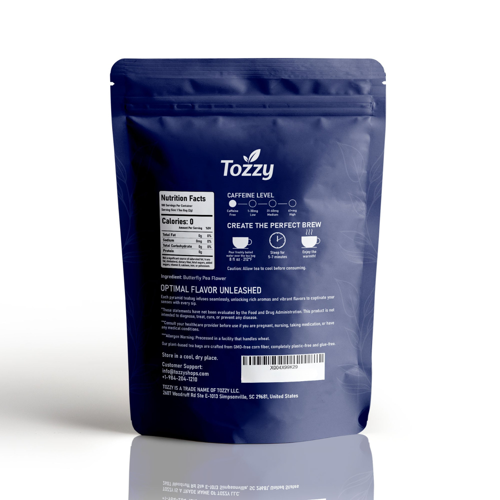 Organic Butterfly Pea Flower Tea Bags – 100 Count (Plant-Based Pyramid Tea Bags)