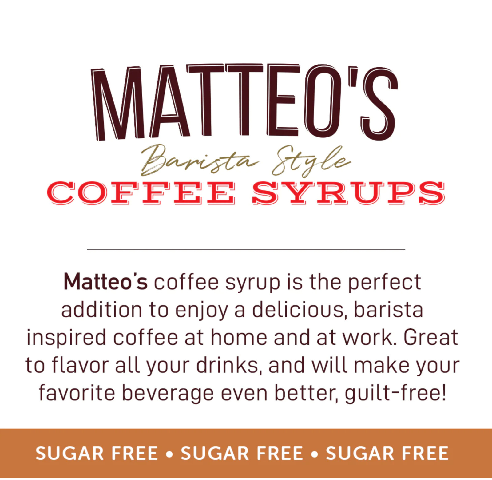 1 LITER Matteo’s SUGAR FREE Barista Syrups Coffee /Dessert /Flavorings Drink Mix