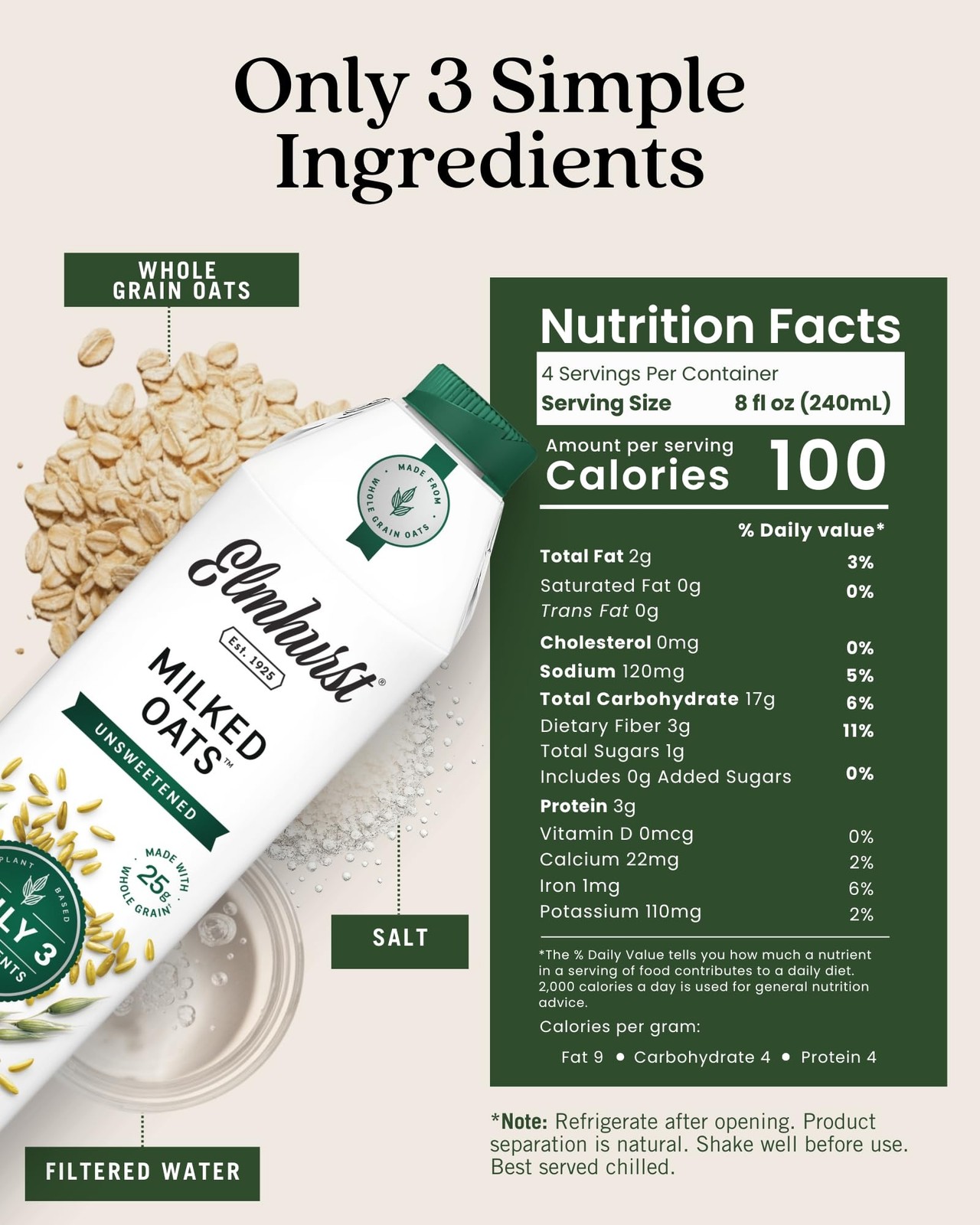 Unsweetened Oat Milk 32 Ounce – Vegan, Dairy-Free, Gluten-Free – Plant-Based