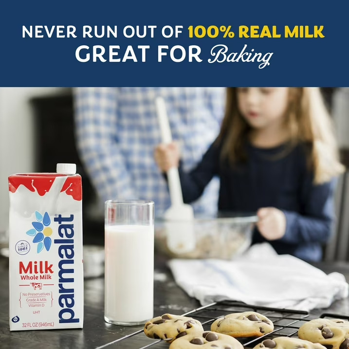 (4 pack) Parmalat Shelf Stable UHT Whole Milk 1 Qt