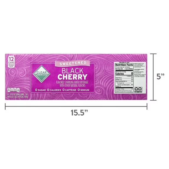 Clear American Black Cherry Sparkling Water, 12 fl oz, 12 Count