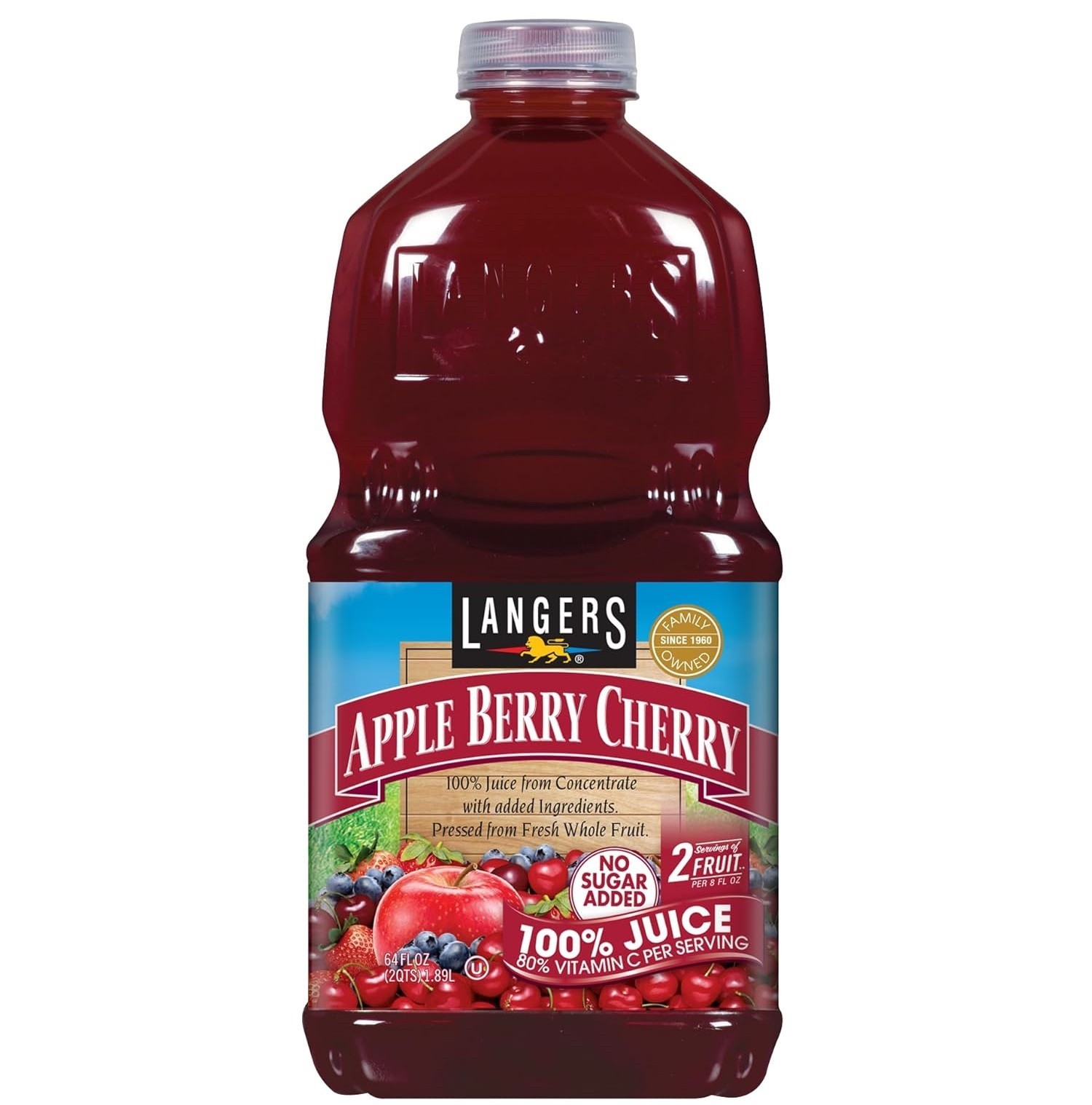 2 PACK- Langers Apple Berry Cherry 100% Juice No Sugar Added, Vitamin C, 64 Oz.