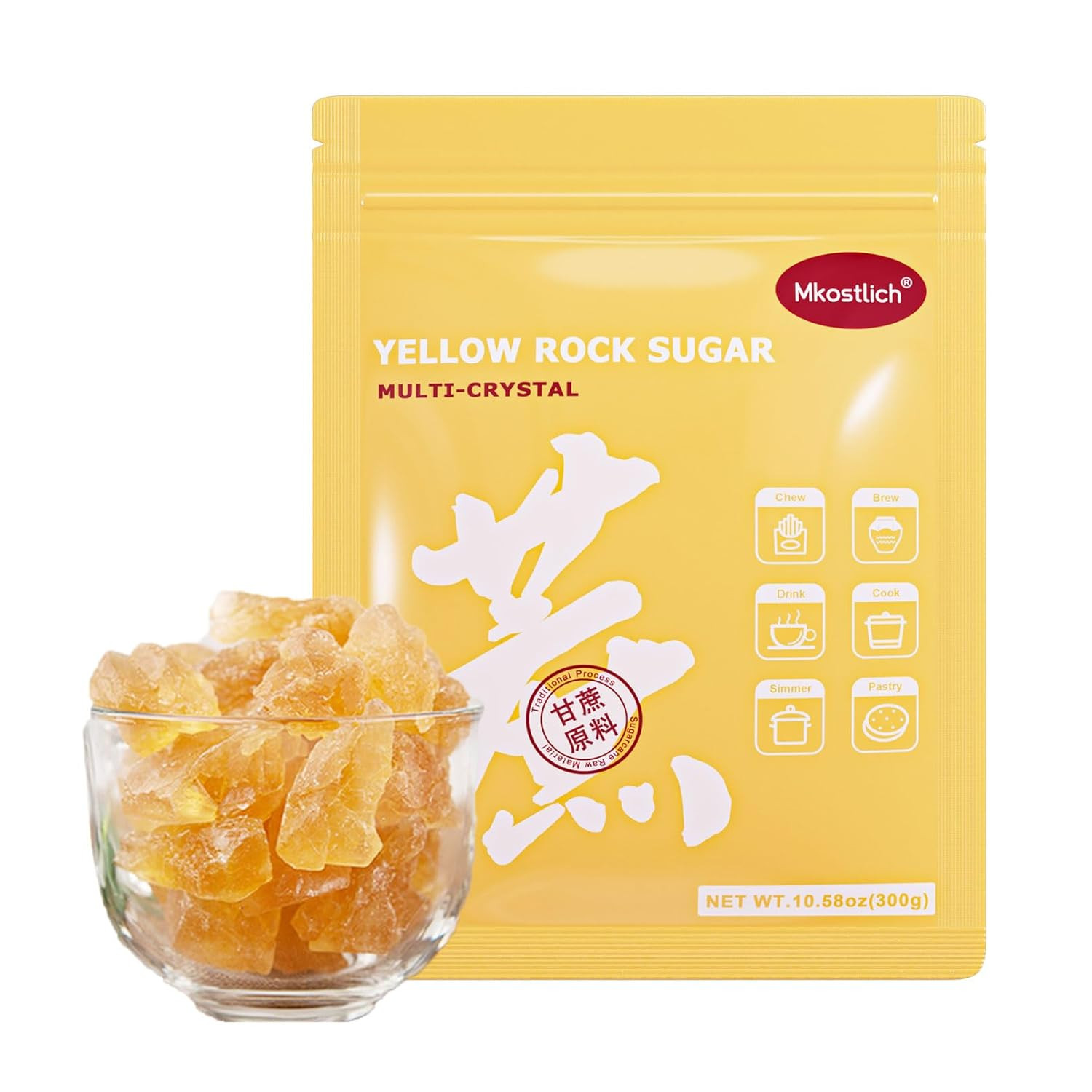 Medium-Sized Yellow Rock Sugar, Rock Sugar for Pho, 10.58Oz/300G