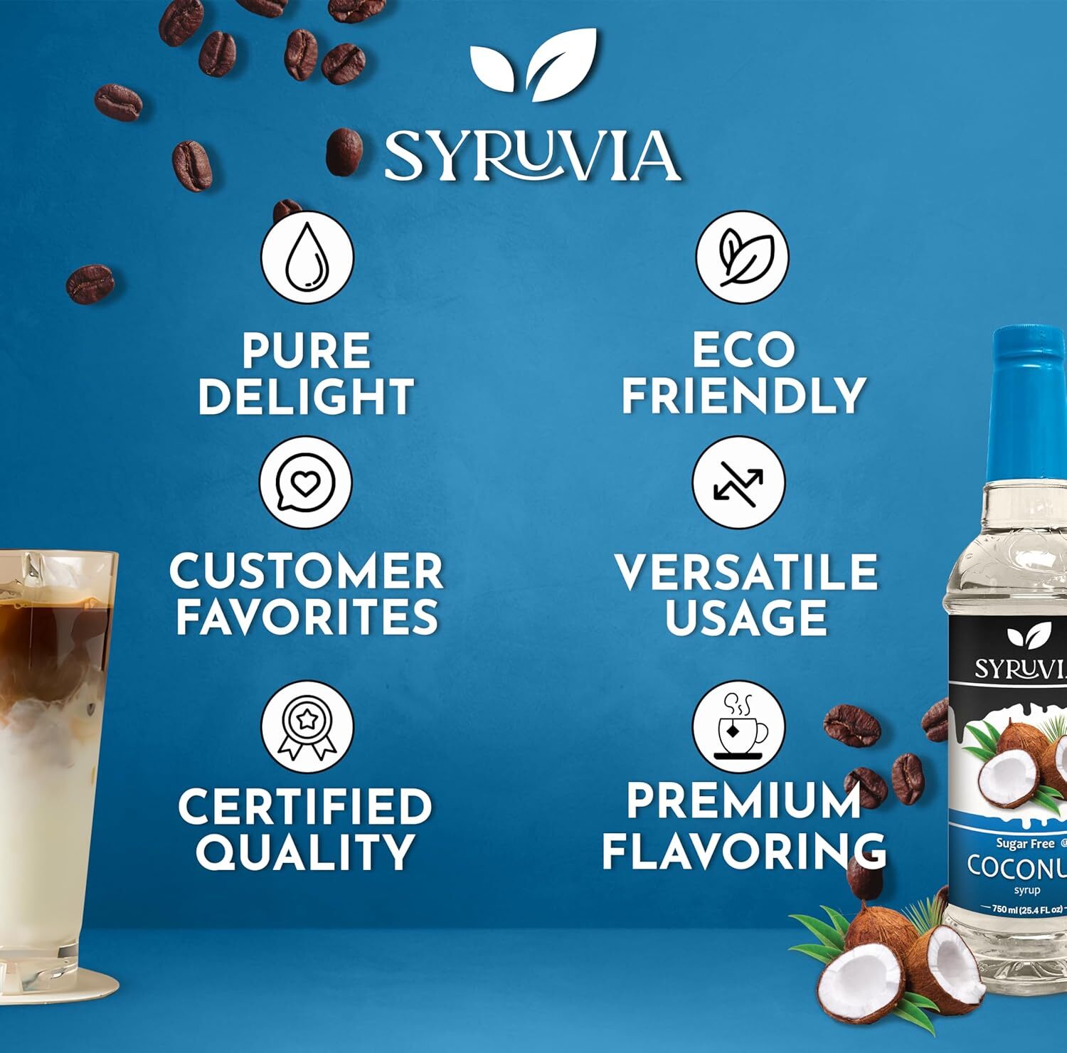 Syruvia Sugar Free Coconut Syrup 25.4 fl oz, Perfect for Coffee & More
