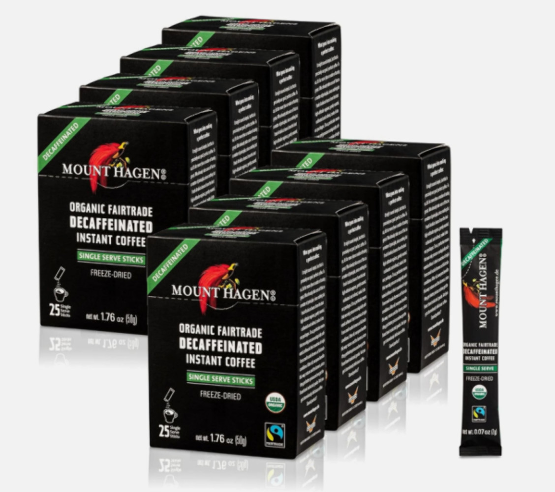 Mount Hagen – Organic Fairtrade Decaffeinated Instant Coffee 25ct – Case of 8-1.