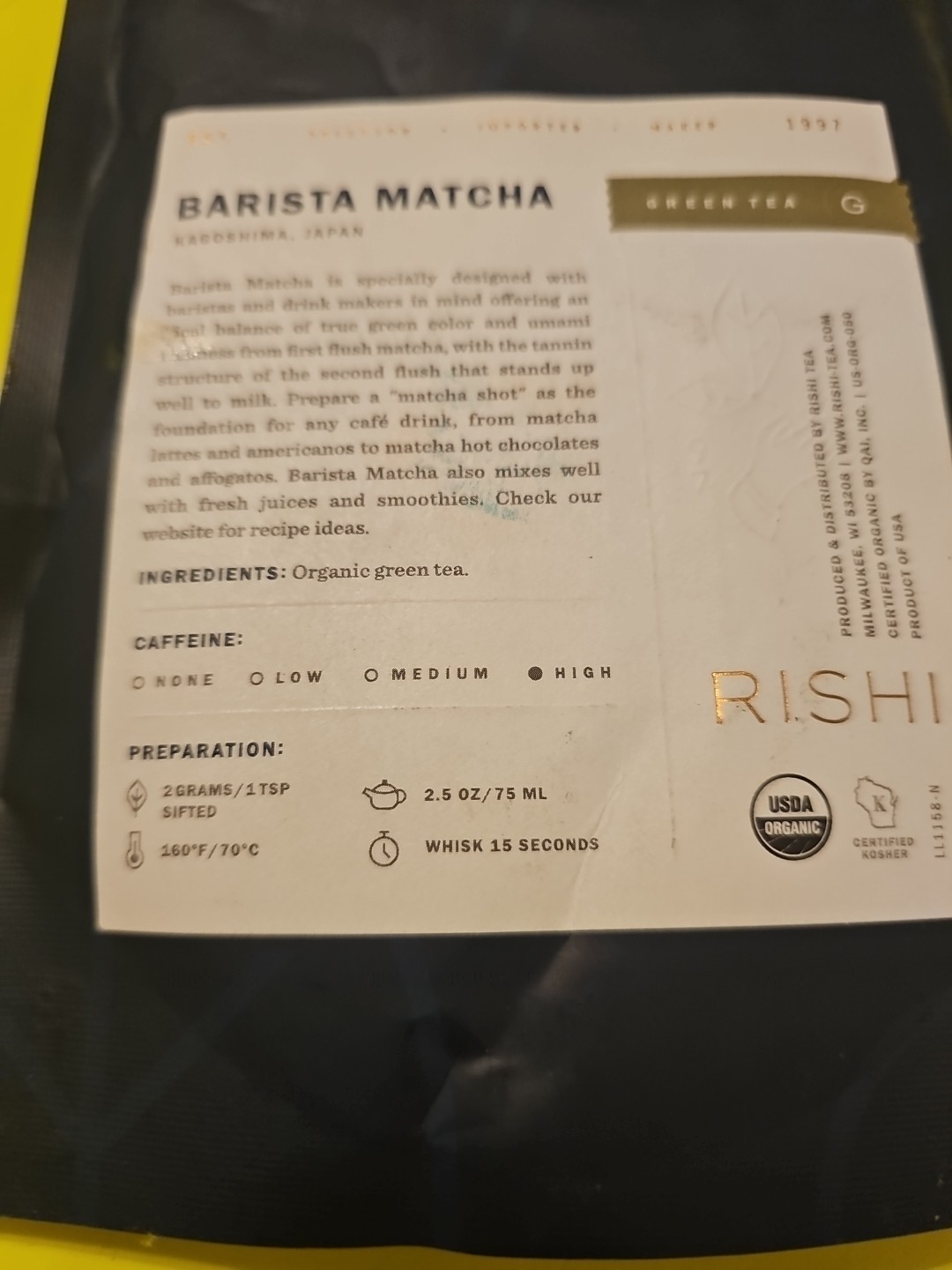 Matcha Green Tea Powder RISHI 100g