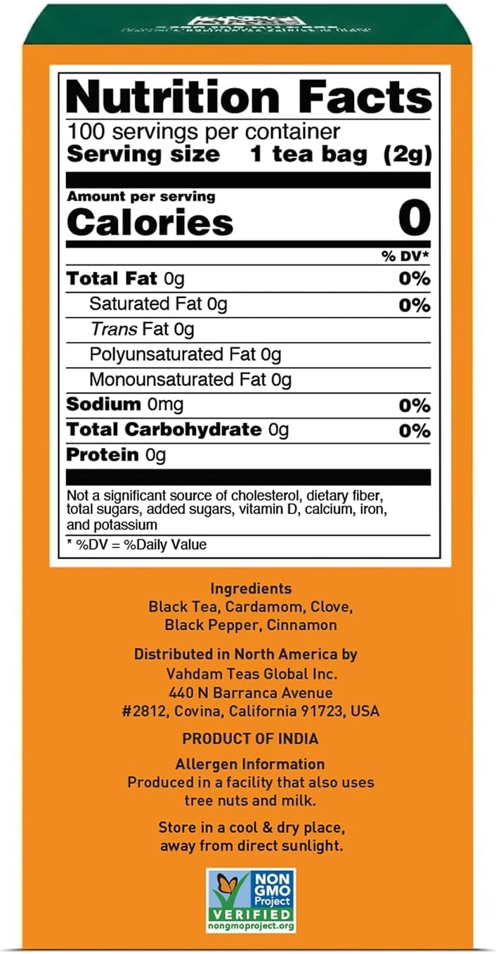 India’s Original Masala Chai Tea Bags (100 Count) No Added Flavoring | Blended