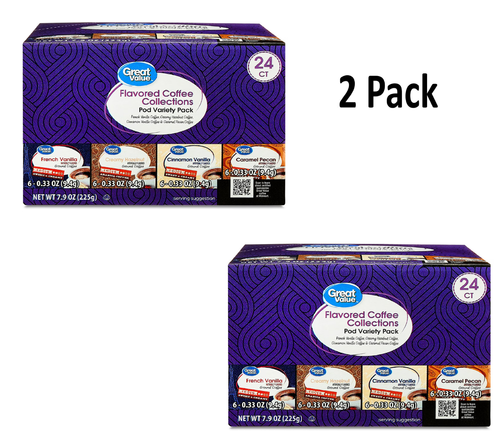 Great Value Medium Roast Ground Coffee Pods Variety Pack, 7.9 oz, 24 Count( 2 Pk