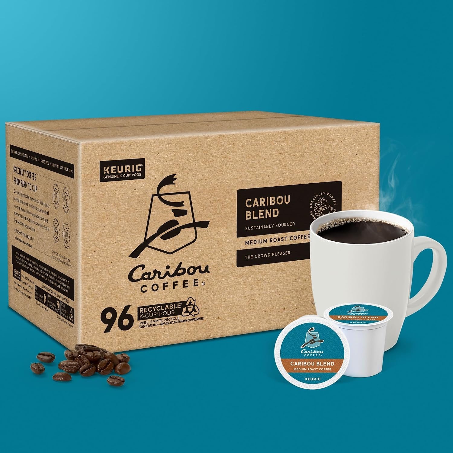 Caribou Blend 96 Count K-Cup Pods – Medium Roast Coffee, Rich & Flavorful