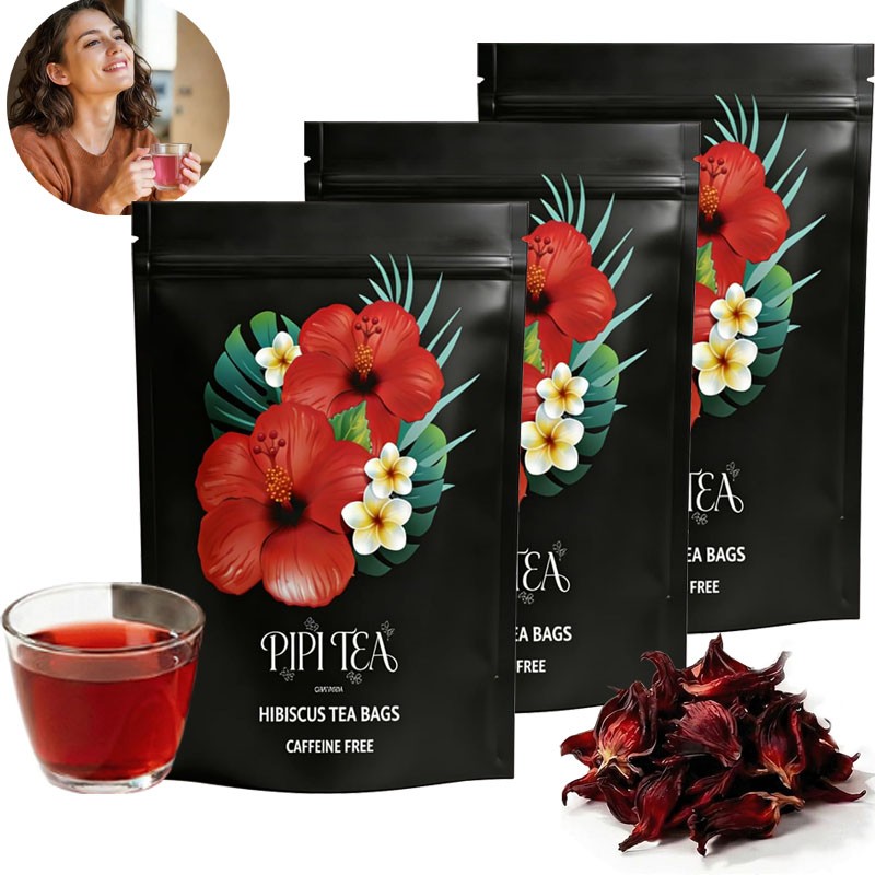 3X PiPi Tea Organic Hibiscus Tea Bags – Caffeine Free Herbal Tea Rich in Antioxi