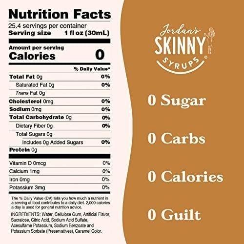 Jordan’s Skinny Syrups, Sugar Free Flavoring Syrup, Vanilla, 25.4 Fl Oz (2 Pack)