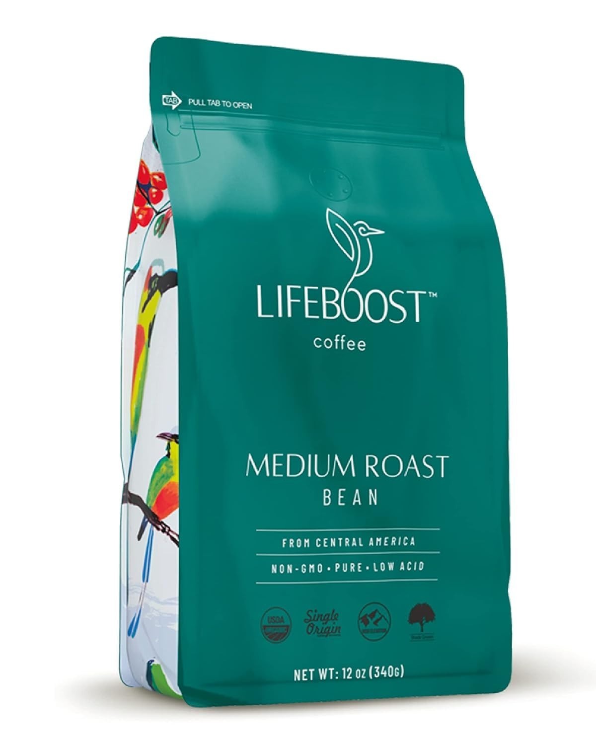 Lifeboost Organic Coffee Beans Medium Roast Low Acid Whole Bean Coffee 12 oz USA