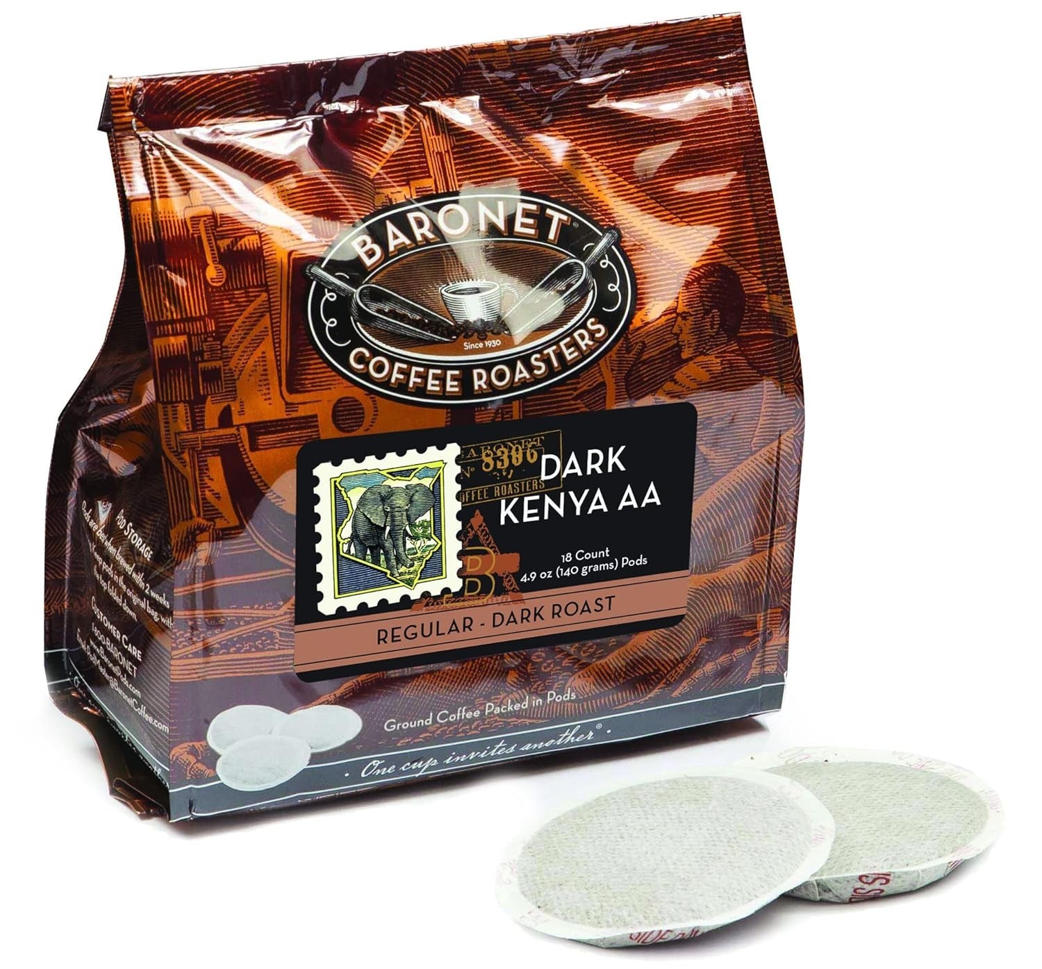 Baronet Coffee Pods Dark Kenya AA | 54 Pods (3×18) | Senseo Machine Compatible |
