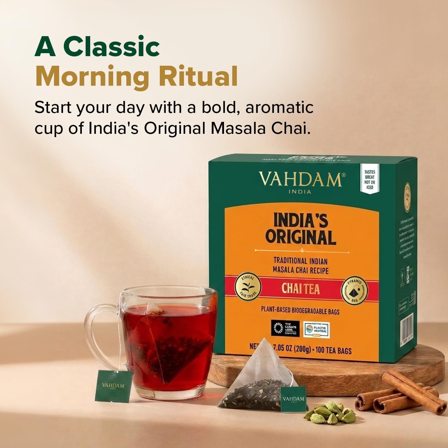 India’s Original Masala Chai Tea Bags (100 Count) No Added Flavoring | Blended