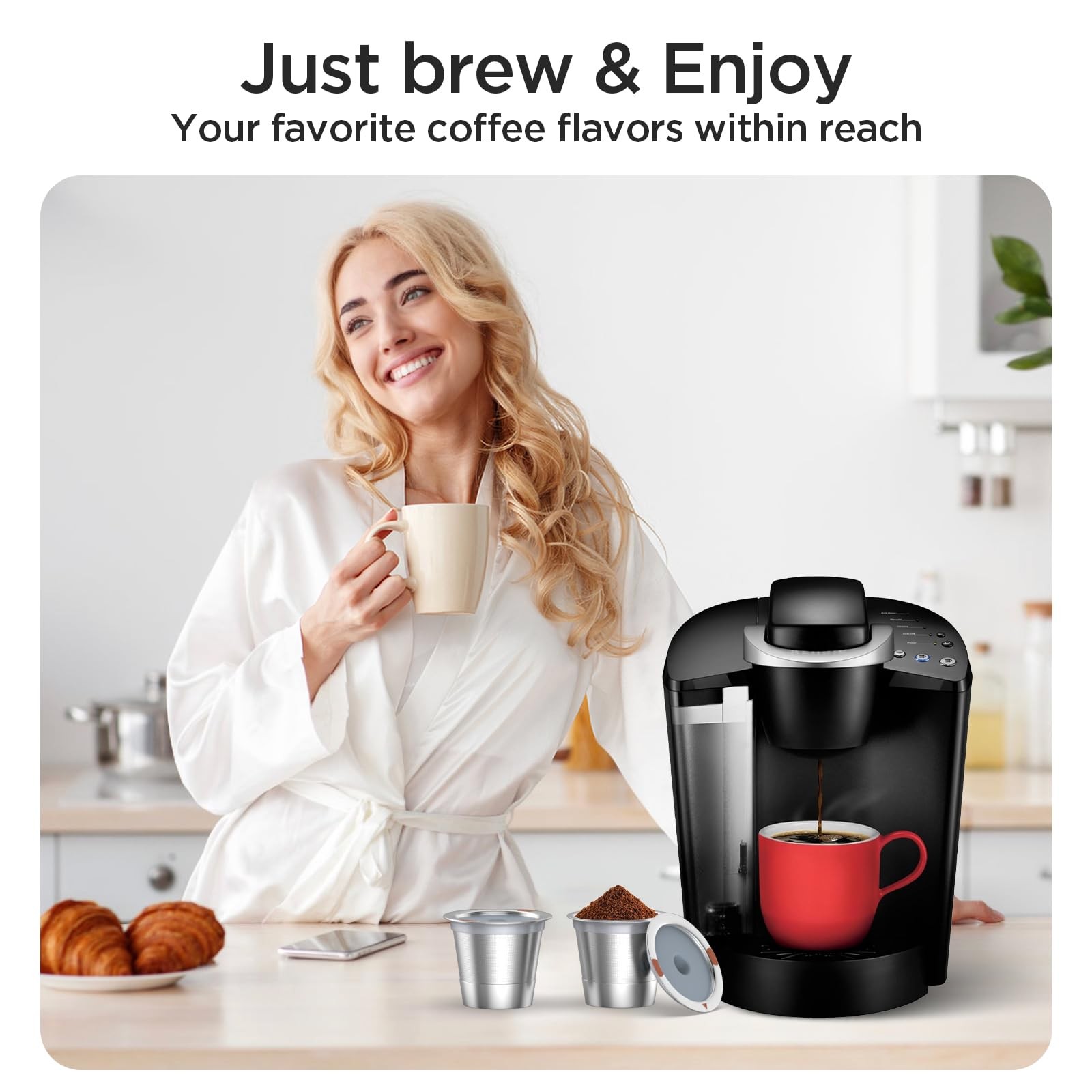 Noalto Reusable K Cups and Coffee Pods,Universal stainless 2 PACK, Sliver