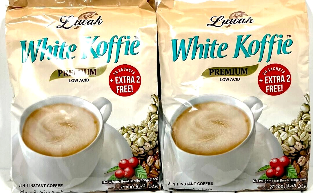 Luwak White Koffie Low Acid 3-In-1 Instant Coffee 20 Sachets x20g( Pack of 2 )