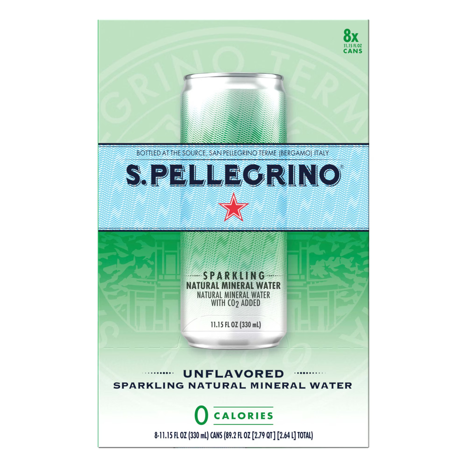 S.Pellegrino Sparkling Natural Unflavored Mineral Water, 89.2 fl oz, 8 Pack Cans