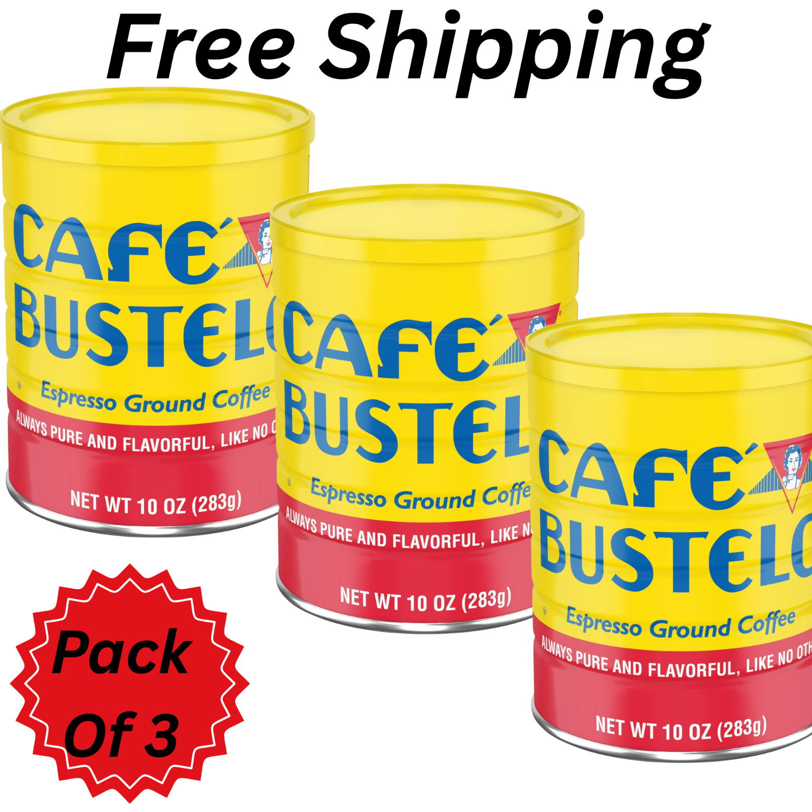 Cafe Bustelo, Espresso Style Dark Roast Ground Coffee, 10 oz Can (Pack of 3)