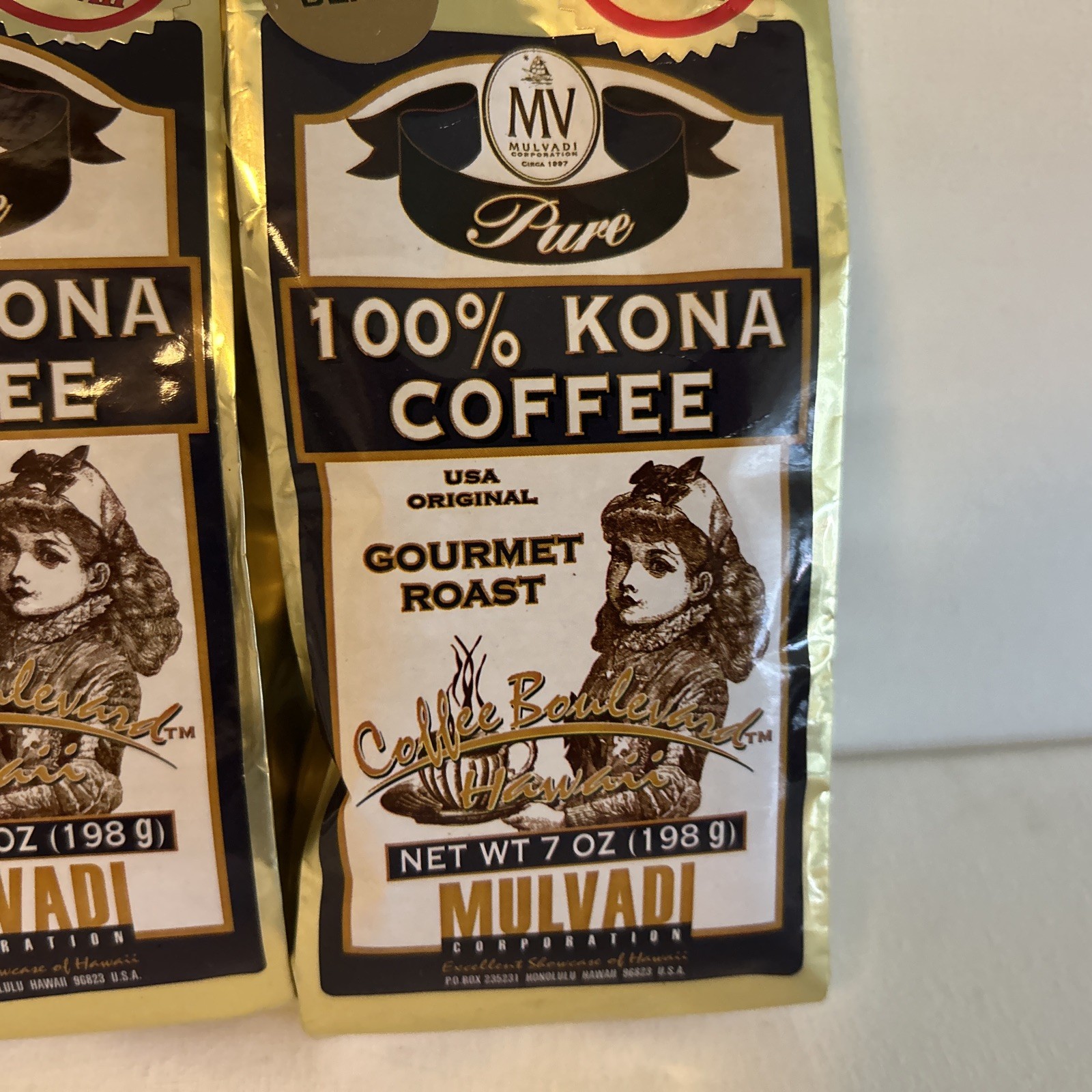 4 Packs Mulvadi 100% Kona Coffee Whole Bean 7 Oz Ea Bb 2/27 Gourmet Free Ship