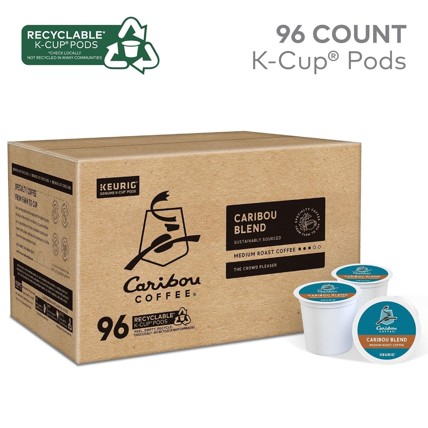 Indulge in 96 Caribou Blend Medium Roast K-Cup Pods – Caffeinated Coffee Treat