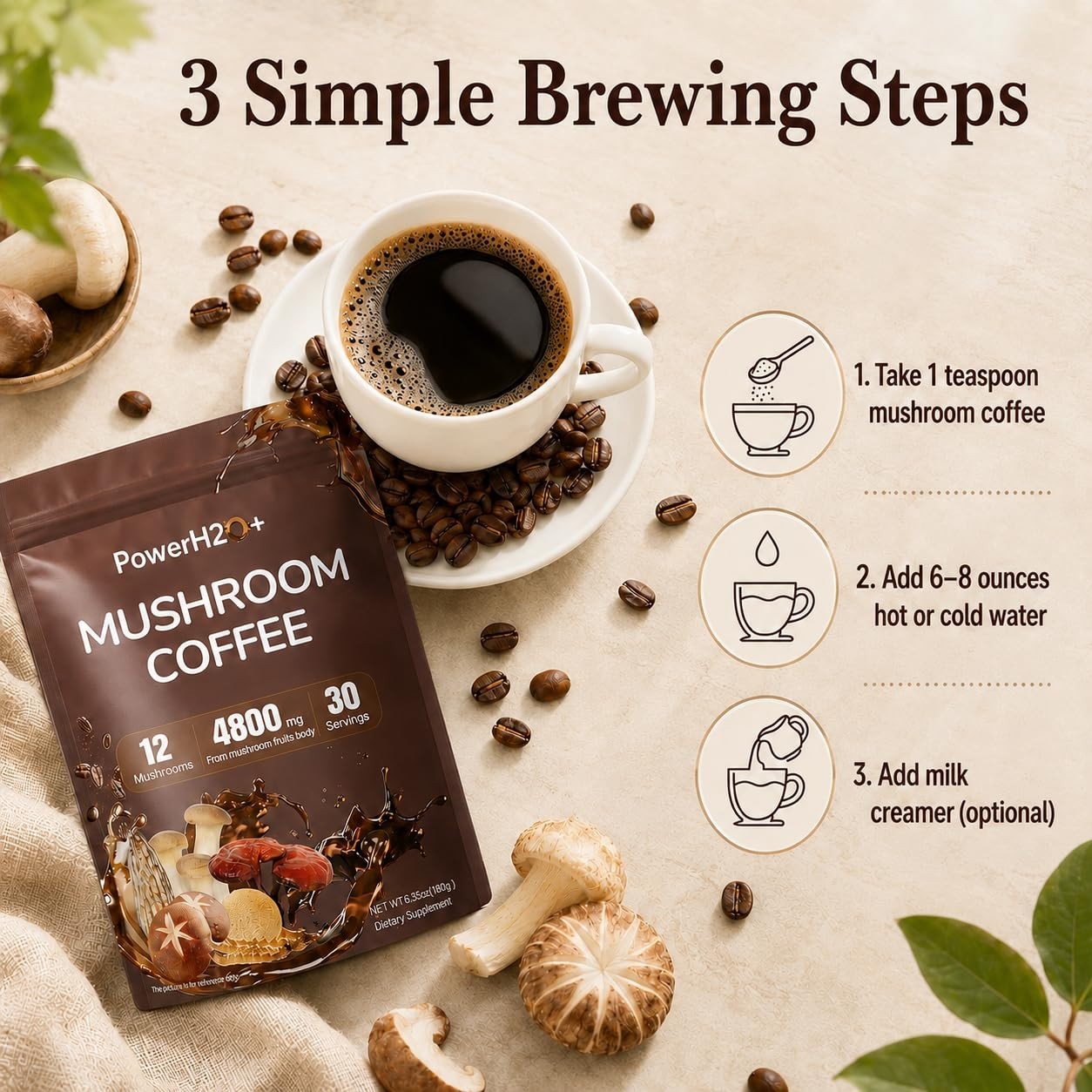 Mushroom Coffee 12-in-1 Lion’s Mane Reishi Chaga 30 Servings 6.35oz